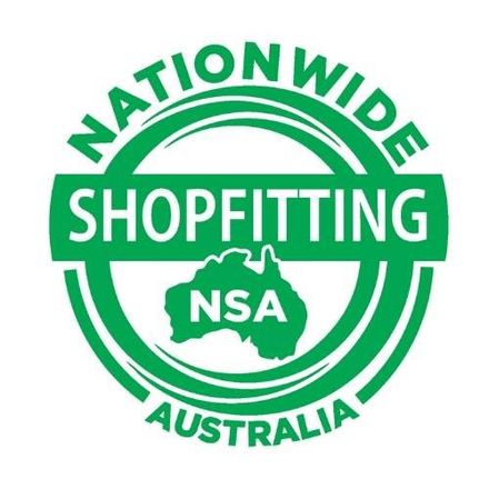 Nationwide Shopfitting Australia Green and white Nationwide Shopfitting Australia logo with stylized map and NSA initials