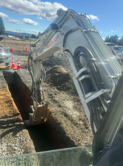 Black cables laid in a narrow, sandy trench.