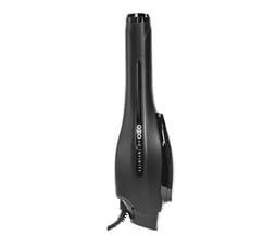 Black curling iron with a long handle and a cord.