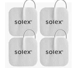 Four square Solex electrode pads with attached wires.