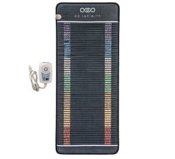 Black OCOO AQ Infinity heated mat with multi-colored stripes and attached control panel.