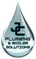 Water droplet logo with &ldquo;JC Plumbing & Boiler Solutions&rdquo; text in black and blue.