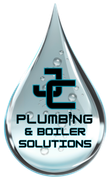 Water droplet logo with “JC Plumbing & Boiler Solutions” text in black and blue.