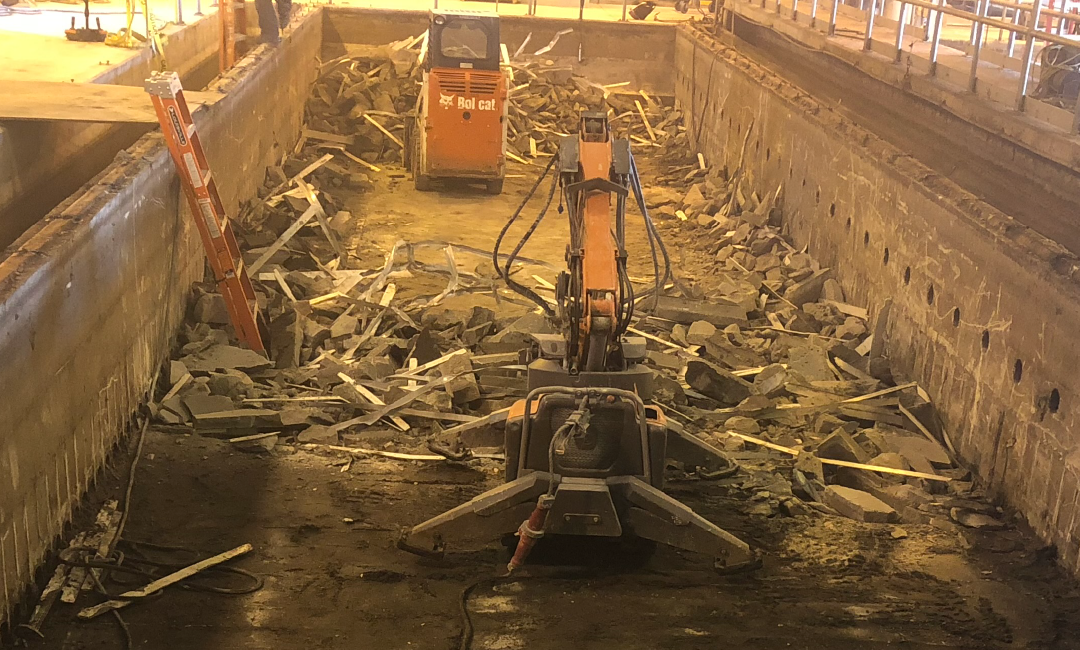 a concrete smashing robot on a job site