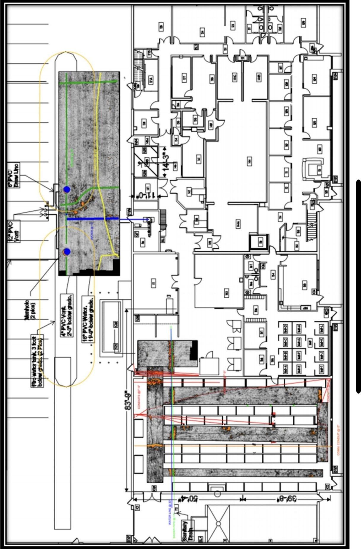 a building layout with utility lines located through underground utility locating services