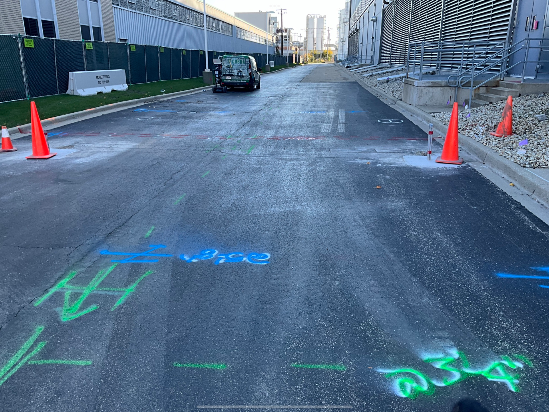 A screenshot of a GPR scan showing the private utilities identified within a slab of concrete.