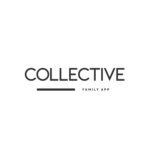 A black and white logo for a family app called collective.