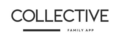 A black and white logo for a family app called collective.