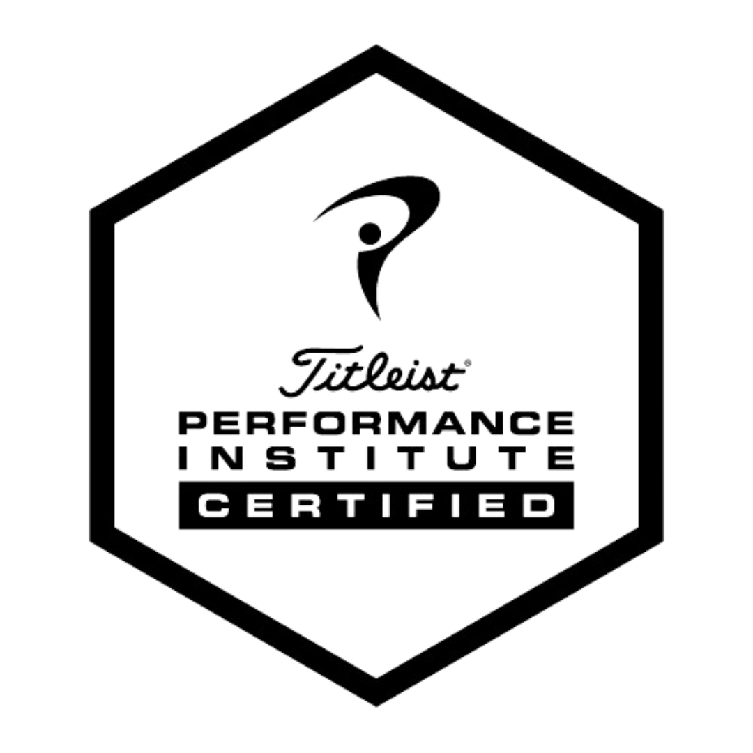 A black and white logo for titleist performance institute certified.