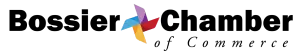 Bossier Chamber of Commerce logo with colorful pinwheel icon and black text on white background