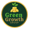 Green Growth Group logo with gold coins and green leaves on a dark green circle with gold border