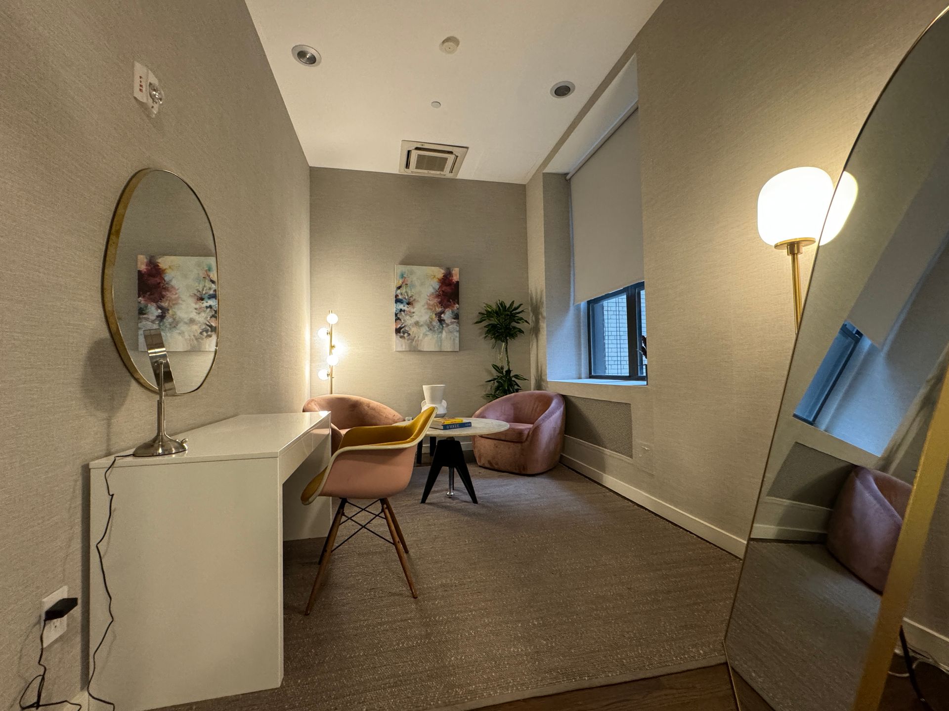 There is a large mirror in the middle of the room.