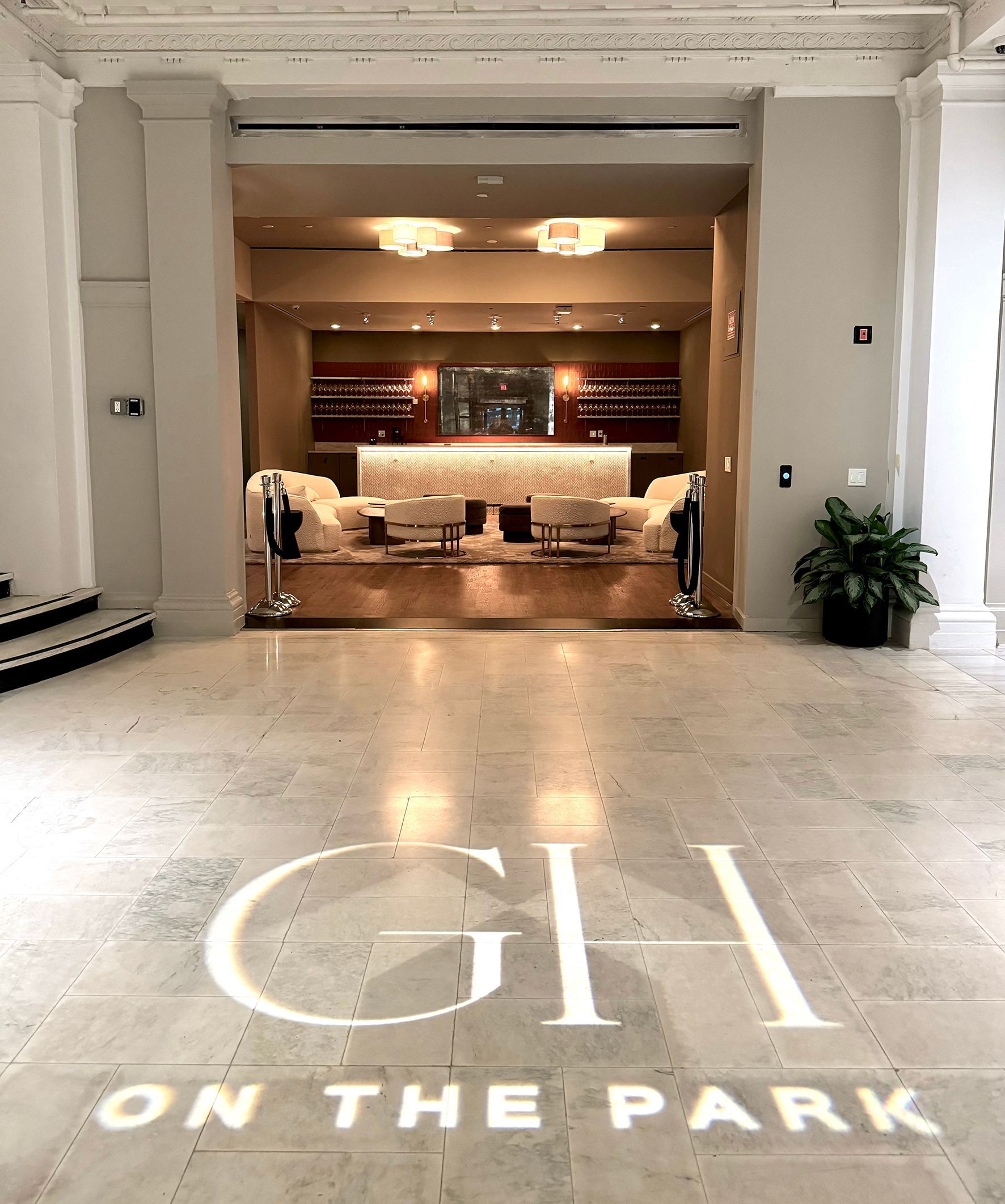 The word on the park is on the floor of a building