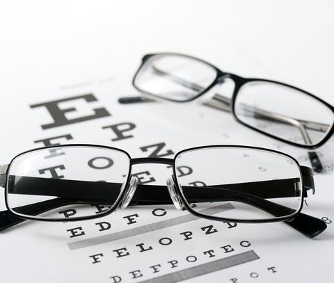 Eye Examination — Eye Glasses On Eyesight Test Chart in San Francisco, CA