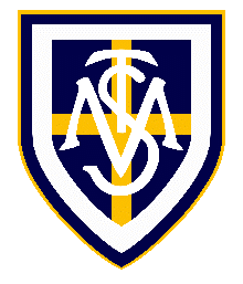 A blue and yellow shield with the letter a on it