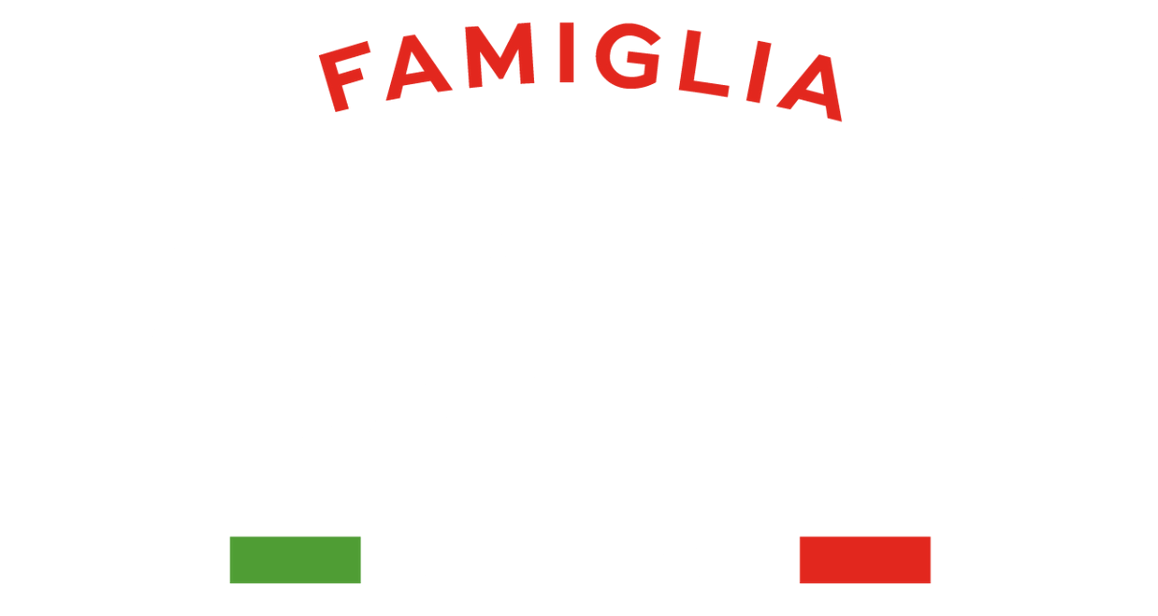 Um fundo branco com a palavra famiglia e uma faixa verde e vermelha.