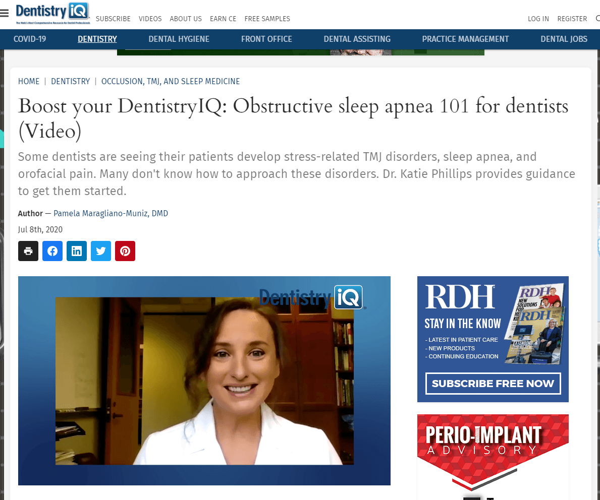 Snapshot of news article on Dentistry IQ containing photo of Dr. Katherine Phillips.