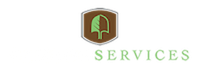 A logo for a company called services with a shovel and leaf on it.