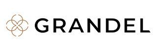 Logo für GRANDEL mit floralem Designelement in Beige.