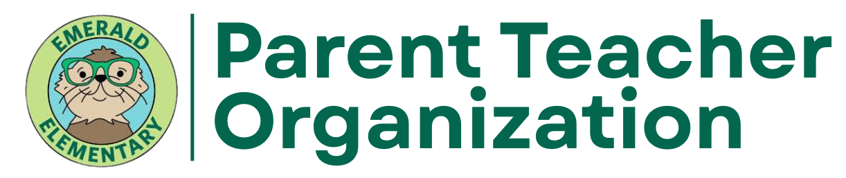 Logo for Emerald Elementary Parent Teacher Organization. Seal character wearing glasses.