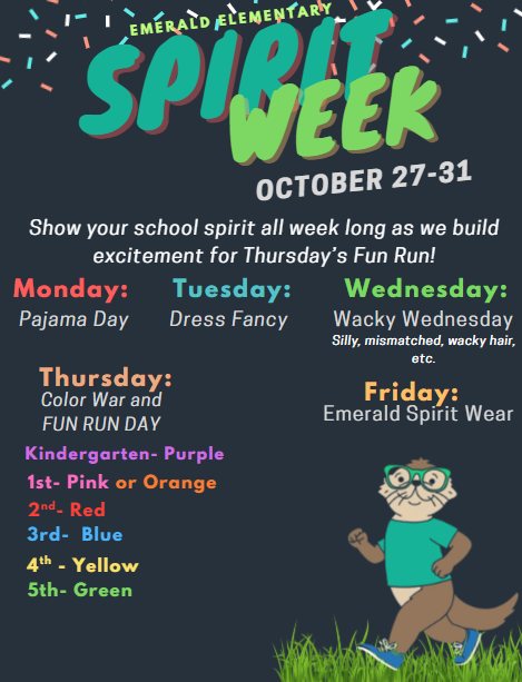 Emerald Elementary spirit week flyer