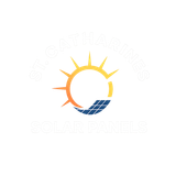 The sun is surrounded by solar panels on a white background.
