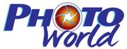 Photo World logo with text and camera aperture graphic in a circle.