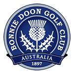 the bonnie doon golf club logo is a blue circle with a thistle in the center .