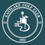 The eastlake golf club logo is white on a blue background.