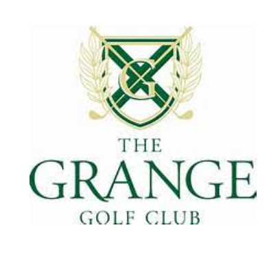 A logo for the grange golf club with a shield and golf clubs.