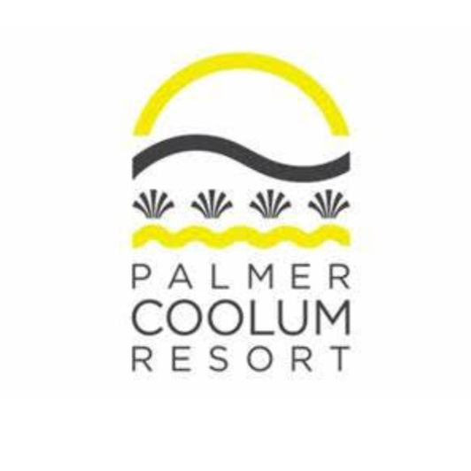 A palmer coolum resort logo with waves and shells