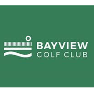 the bayview golf club logo is on a green background .