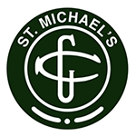 the logo for st. michael 's is a green circle with a white letter g inside of it .