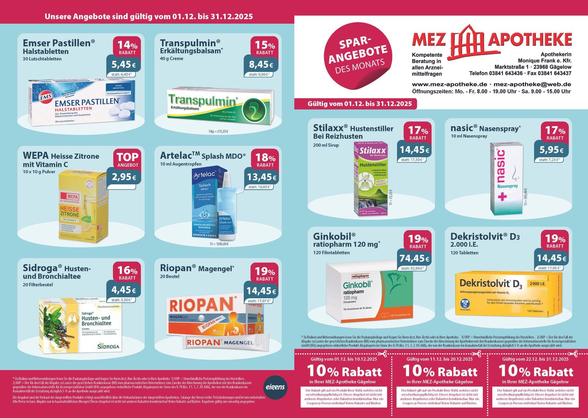 Ein Flyer für eine Apotheke mit vielen Produkten darauf
