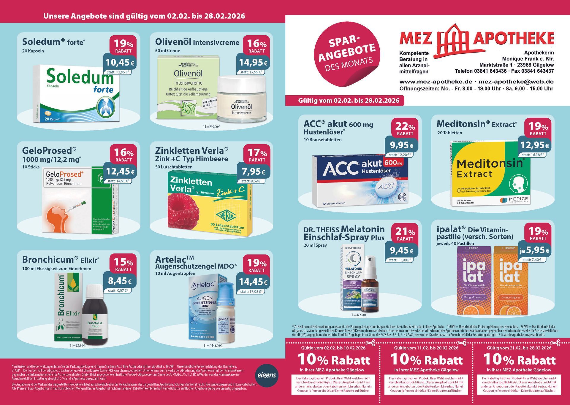 Ein Flyer für eine Apotheke mit vielen Produkten darauf