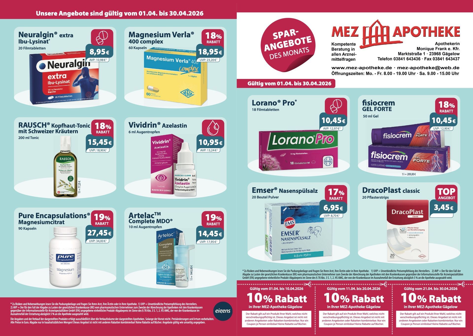 Ein Flyer für eine Apotheke mit vielen Produkten darauf