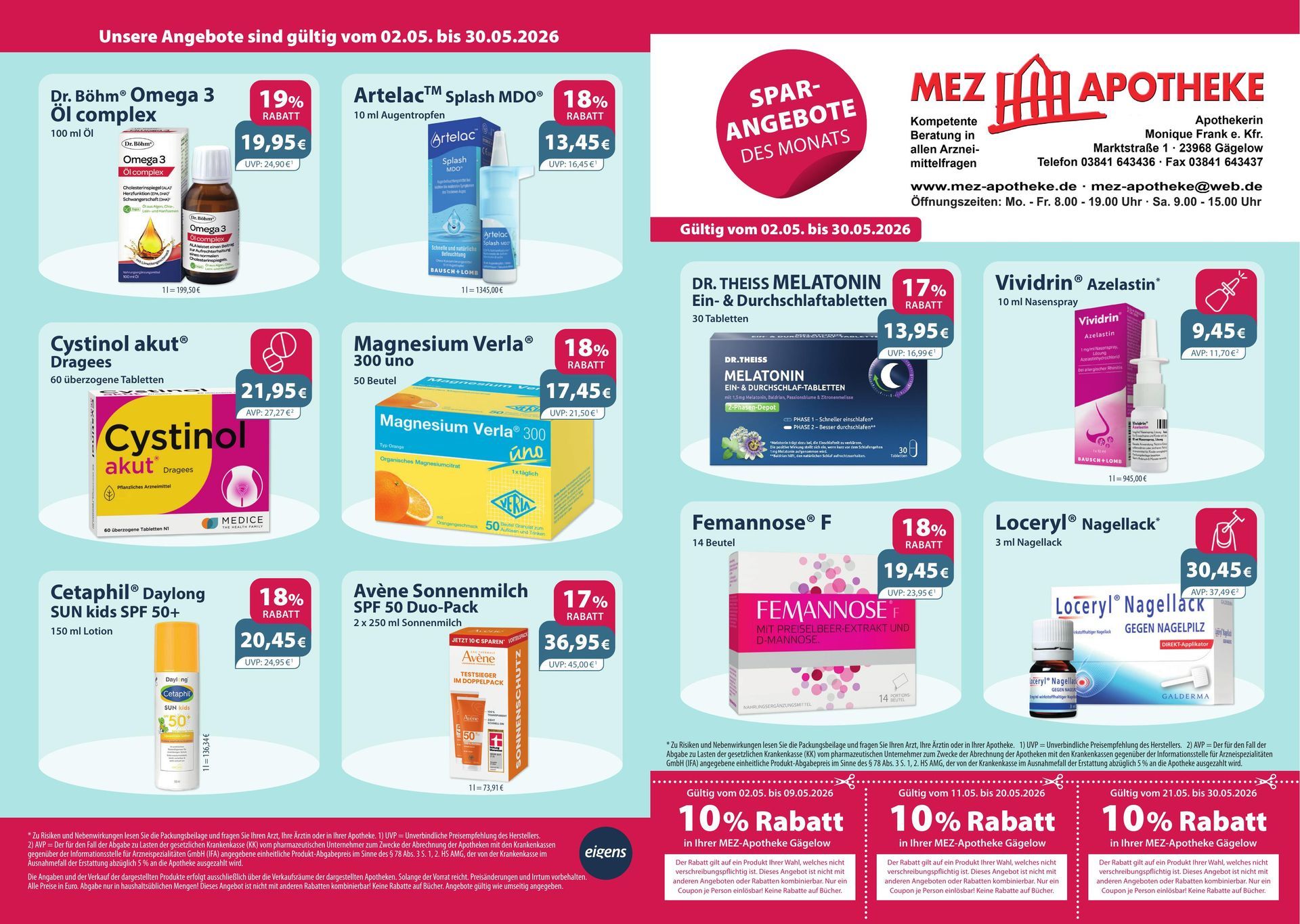 Ein Flyer für eine Apotheke mit vielen Produkten darauf