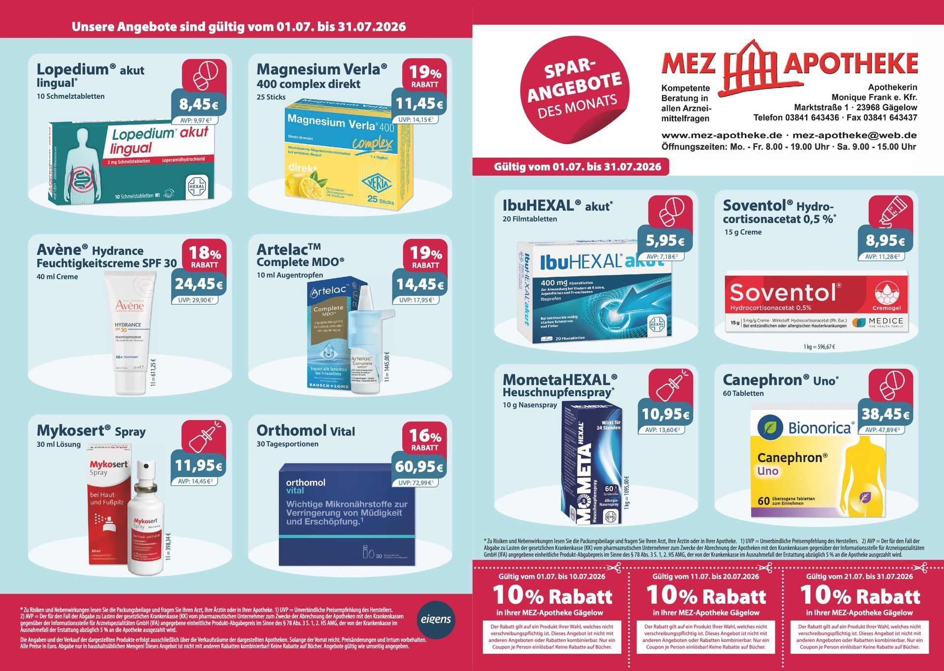 Ein Flyer für eine Apotheke mit vielen Produkten darauf