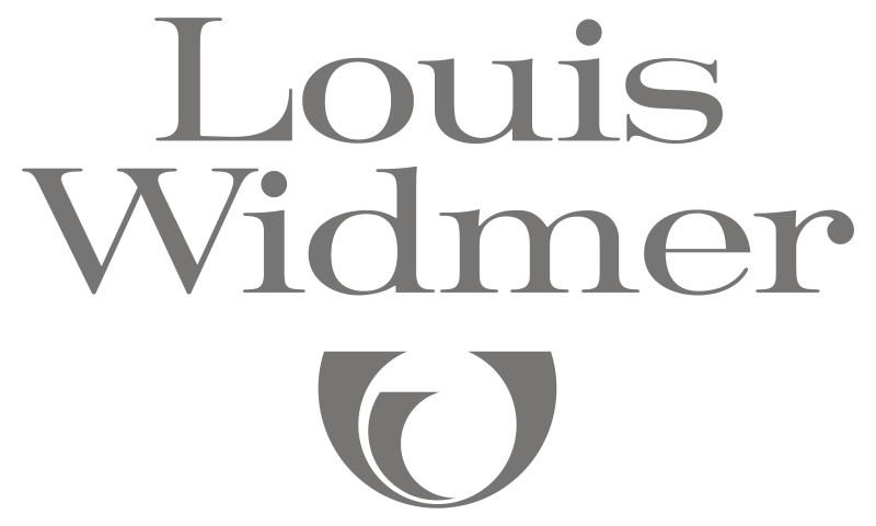 Das Logo von Louis Widmer ist ein grau-weißes Logo.