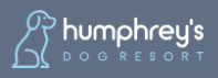 Humphrey’s Dog Resort logo with a light blue dog outline on a dark blue background