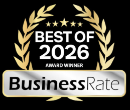BusinessRate “Best of 2026” award winner badge with gold laurel wreath and stars