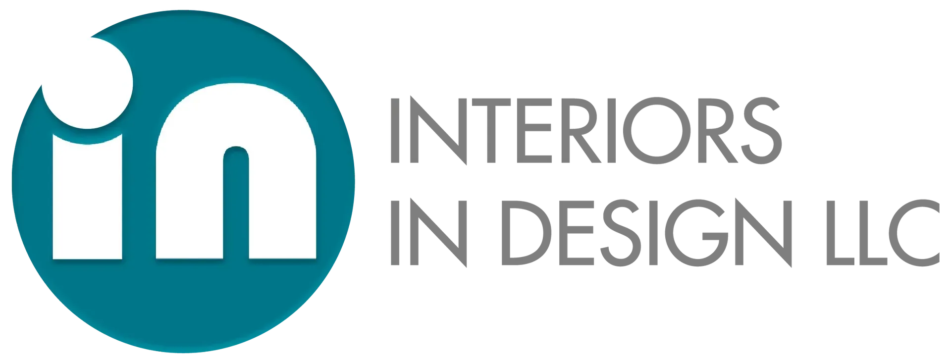 The logo for interiors in design llc is blue and white.