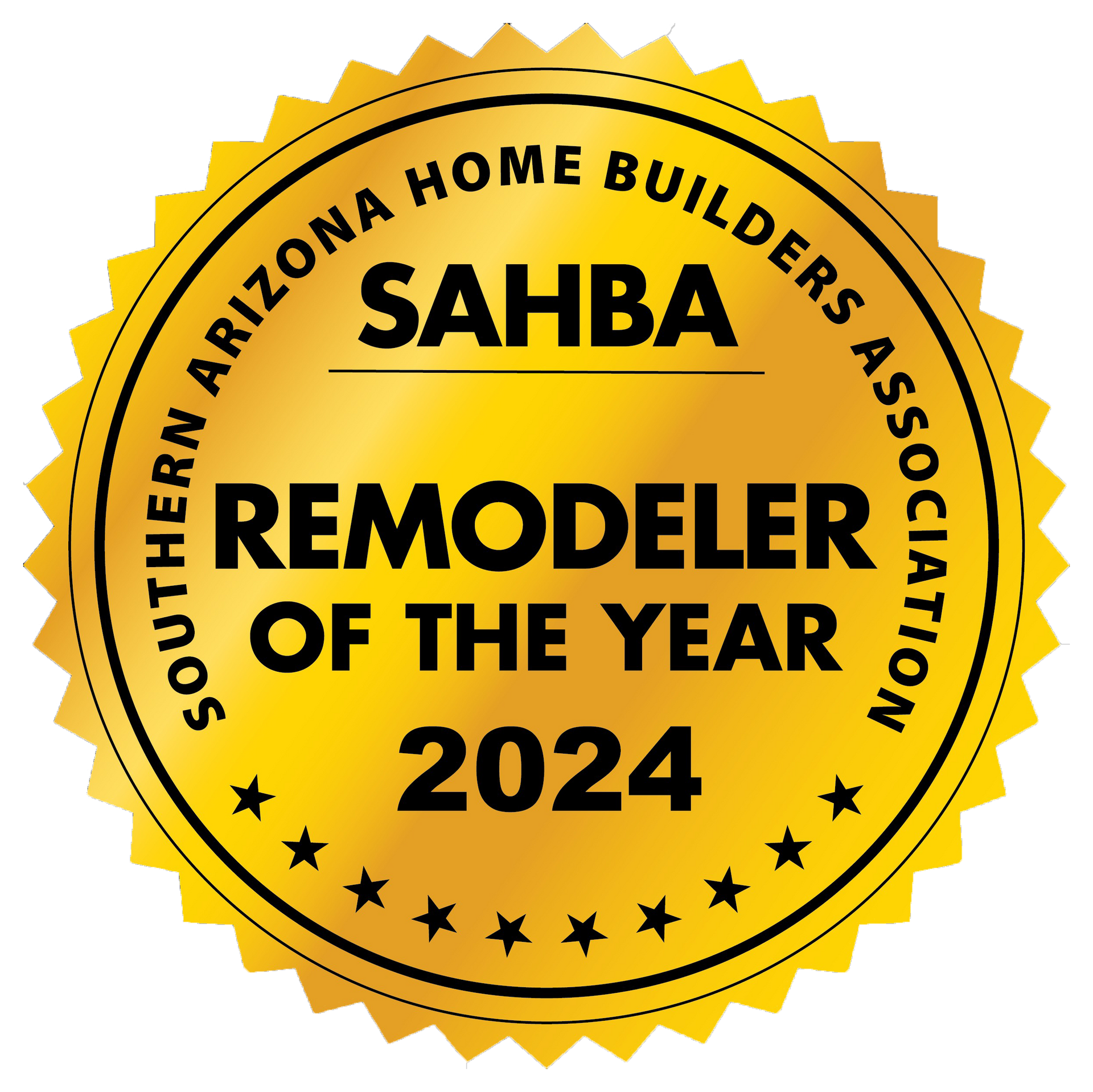 Gold SAHBA Remodeler of the Year 2024 award seal for Southern Arizona Home Builders Association.