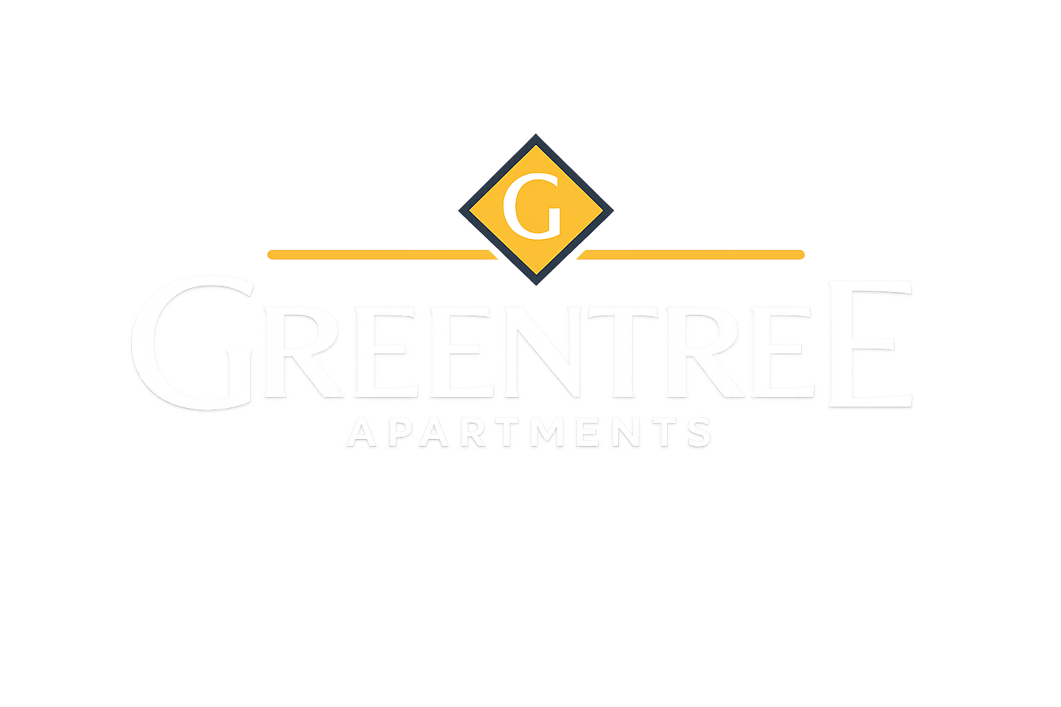 Green Tree Apartments logo with a gold diamond and faint gray text on a white background