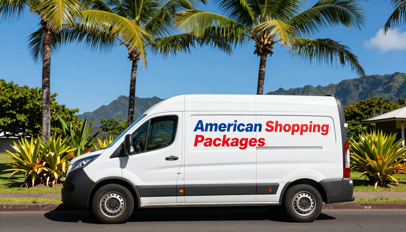 Colis de produits américains arrivant en Nouvelle-Calédonie.