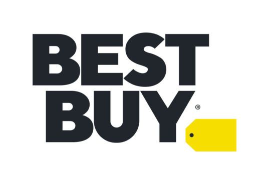 Best Buy logo: dark gray text, yellow price tag on white background.