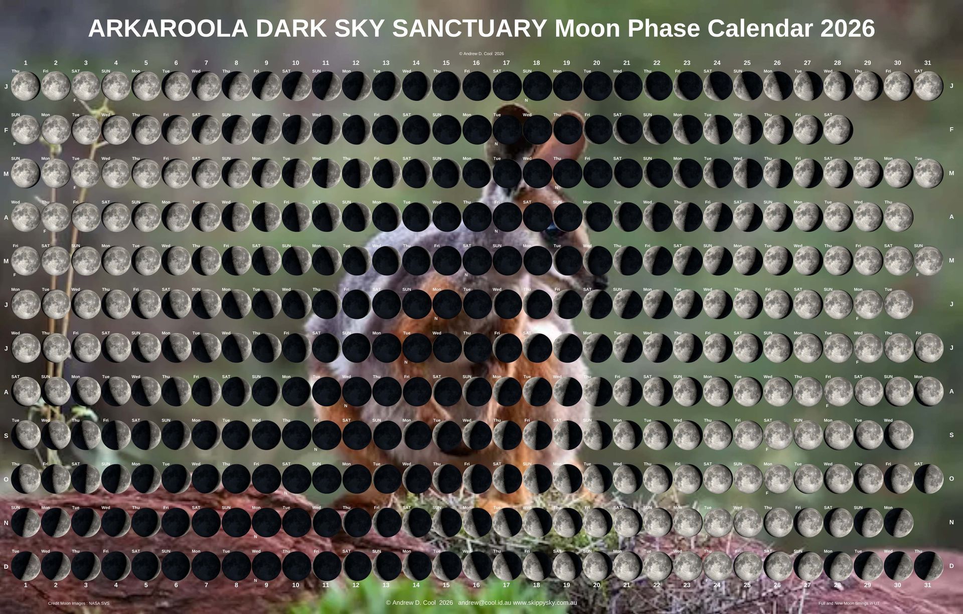 Arkaroola Wilderness Sanctuary Moon Phase Calendar for stargazing and astronomy
