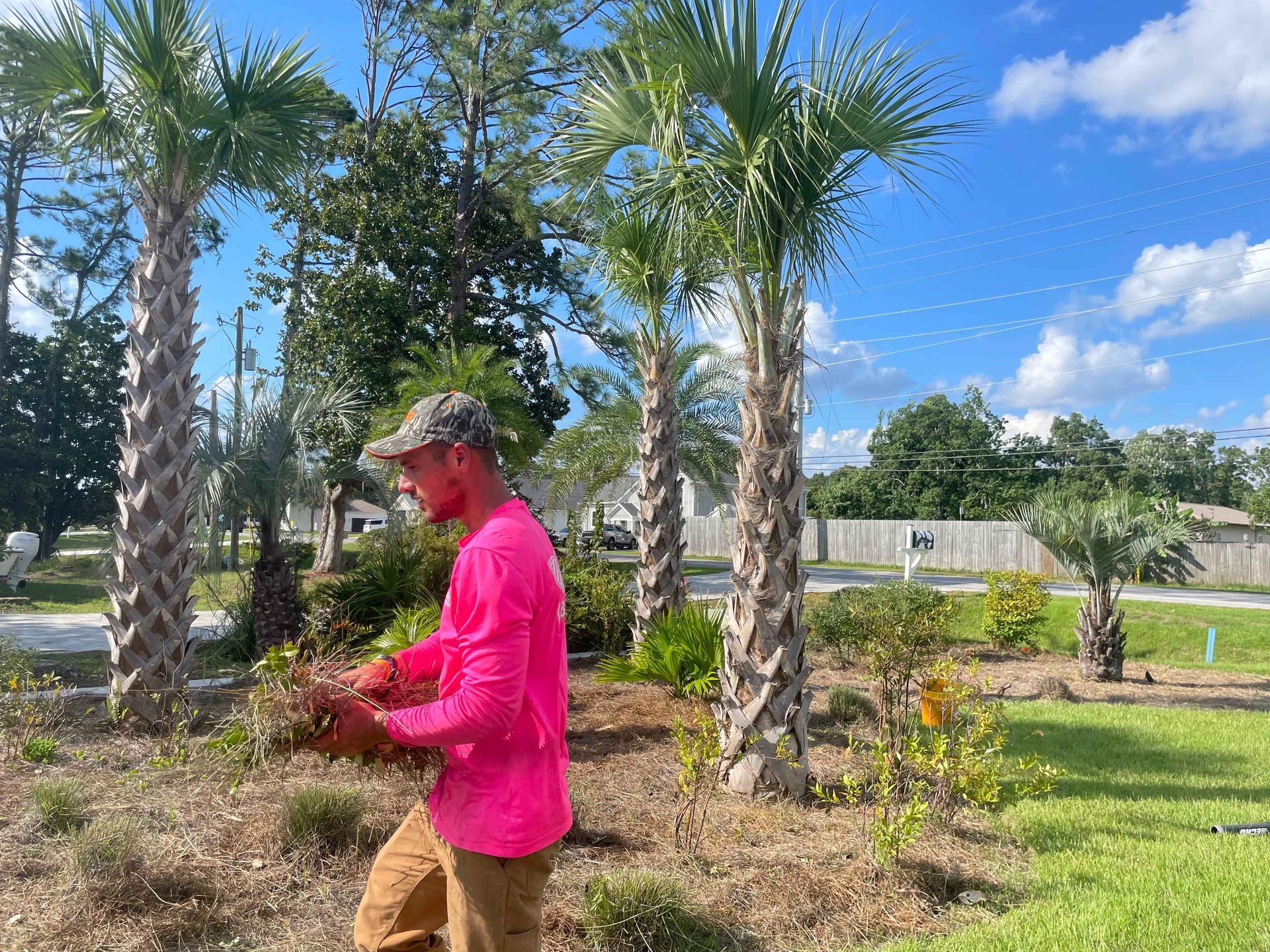 Pile of autumn leaves with rake in a grassy yard; fall colors.