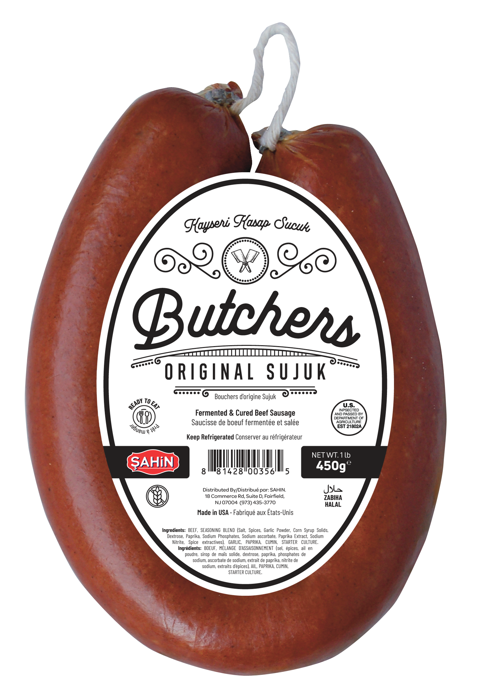 Butchers Original Kasap Sujuk, 1lb, Kangal Sujuk, Traditional, Authentic Turkish Deli