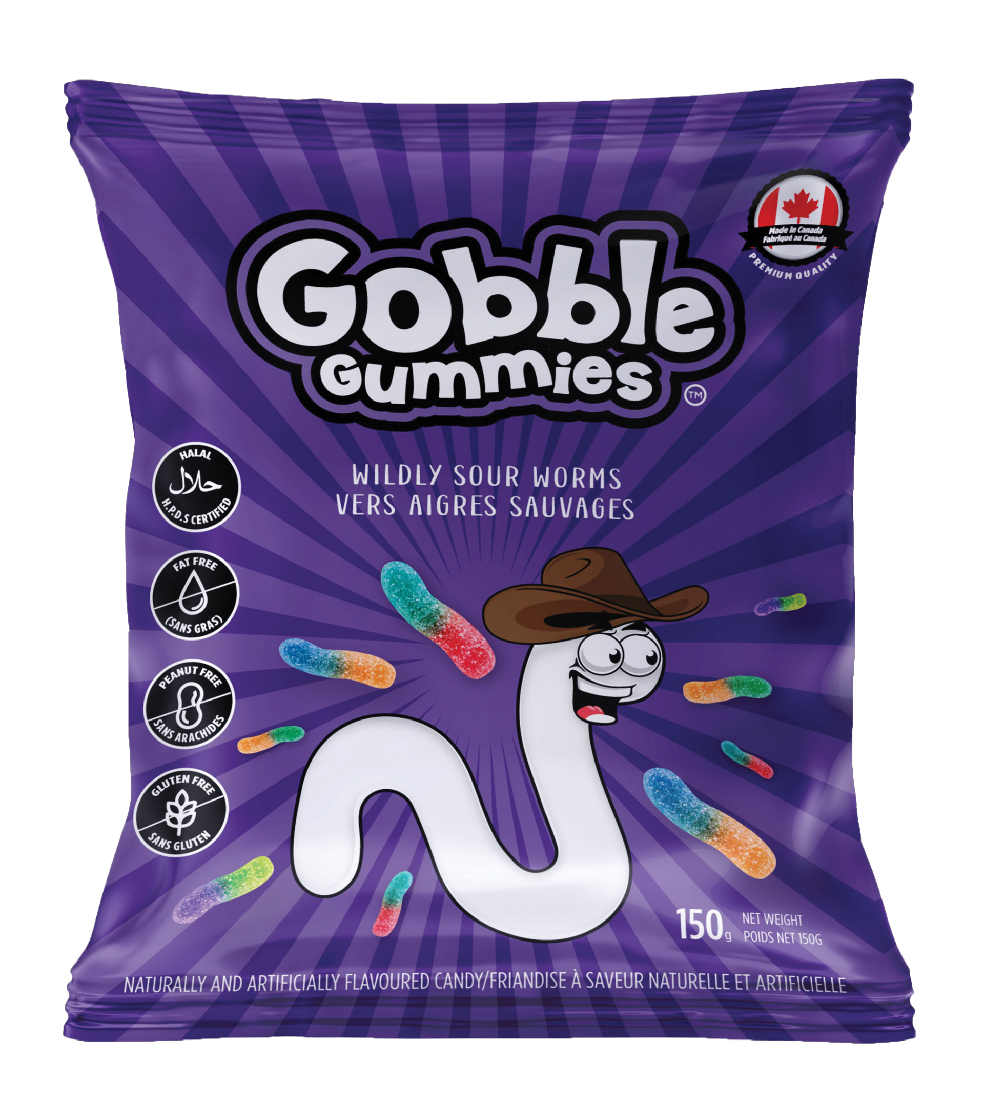 A bag of gobble gummies with a cowboy on it